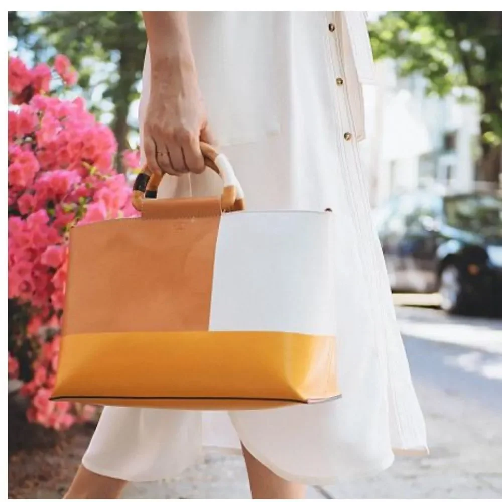 Tory Burch Tan and White Tote